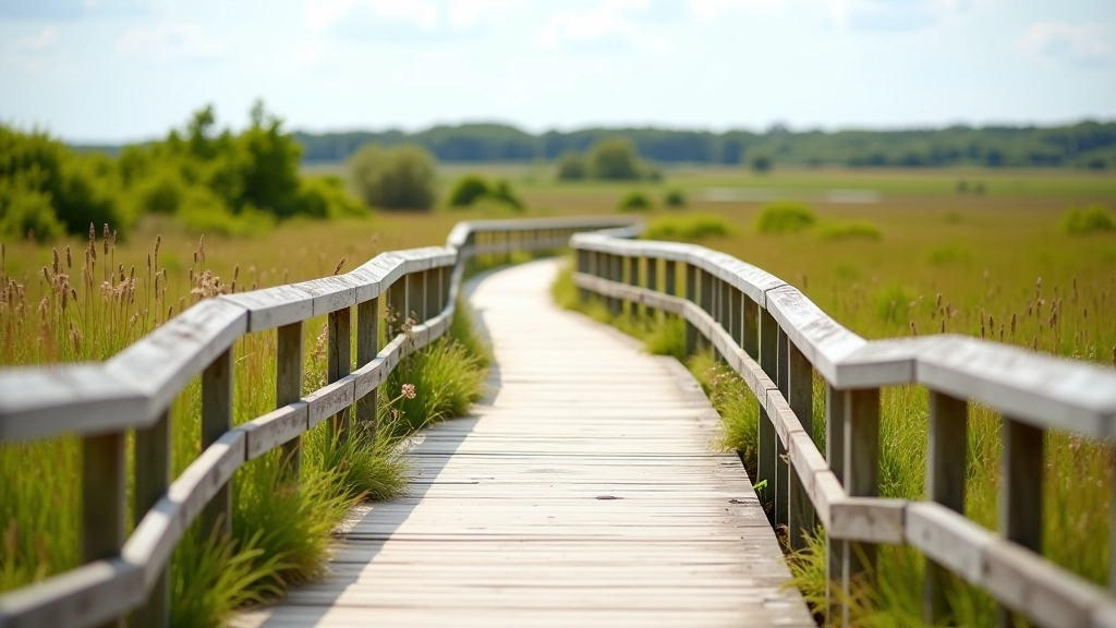 Professional photo of natural boardwalk path with railings