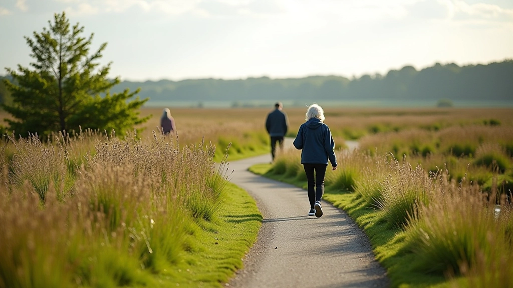 Gentle walking path through natural landscape with accessible terrain for varied fitness levels