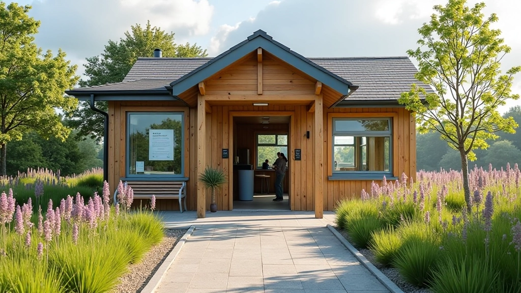 Visitor centre entrance with clear signage and accessible facilities at Lough Boora discovery park