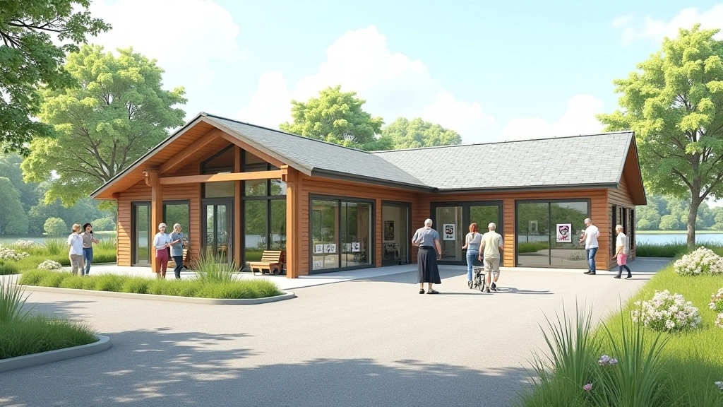 Visitor information center and parking area at Lough Boora, welcoming entrance with clear signage and accessible facilities